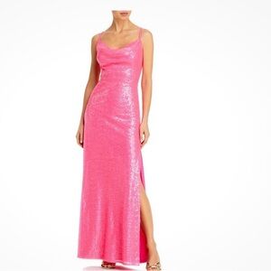 Aqua Pink Sequin Cowl Slip Maxi Dress